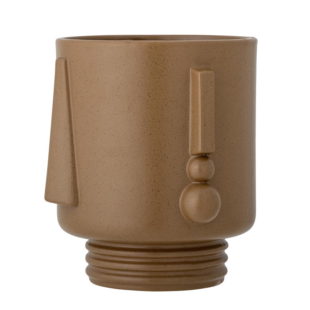 Bloomingville Guxim Blumentopf – brauner Steinguttopf mit Gesicht, 22,5 cm hoch
