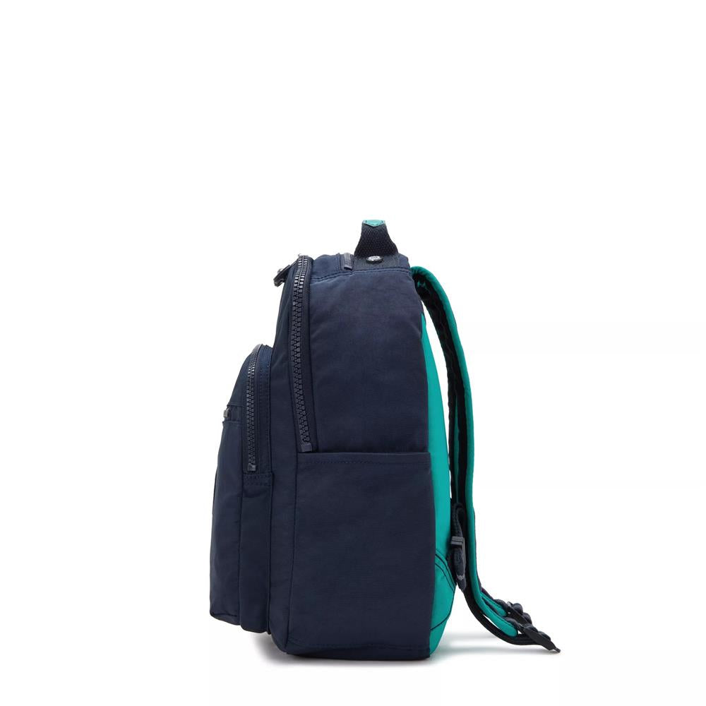 Kipling SEOUL S, kleiner Rucksack, Blue Green Block (blau), Rucksack mit Tabletfach 11 Zoll