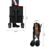 NILS CAMP Bollerwagen XXL 160L in Schwarz Orange - faltbarer Campingwagen mit Netzablage