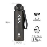 NILS CAMP Trinkflasche Tritan 1000 ml mit Strohhalm schwarz für Outdoor Sport Reisen