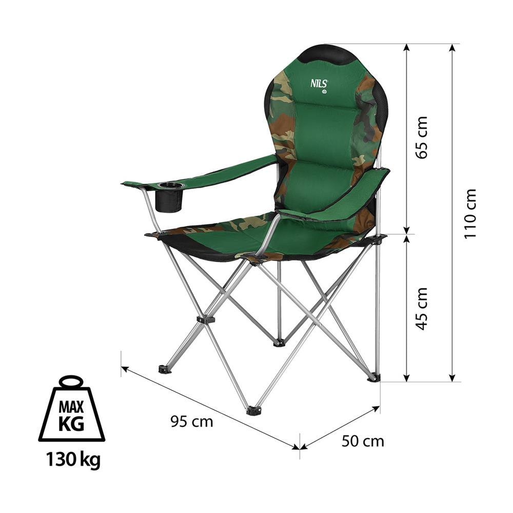 NILS CAMP Campingstuhl Tarnfarben - großer gepolsterter Klappstuhl mit Armlehnen für Camping & Garten