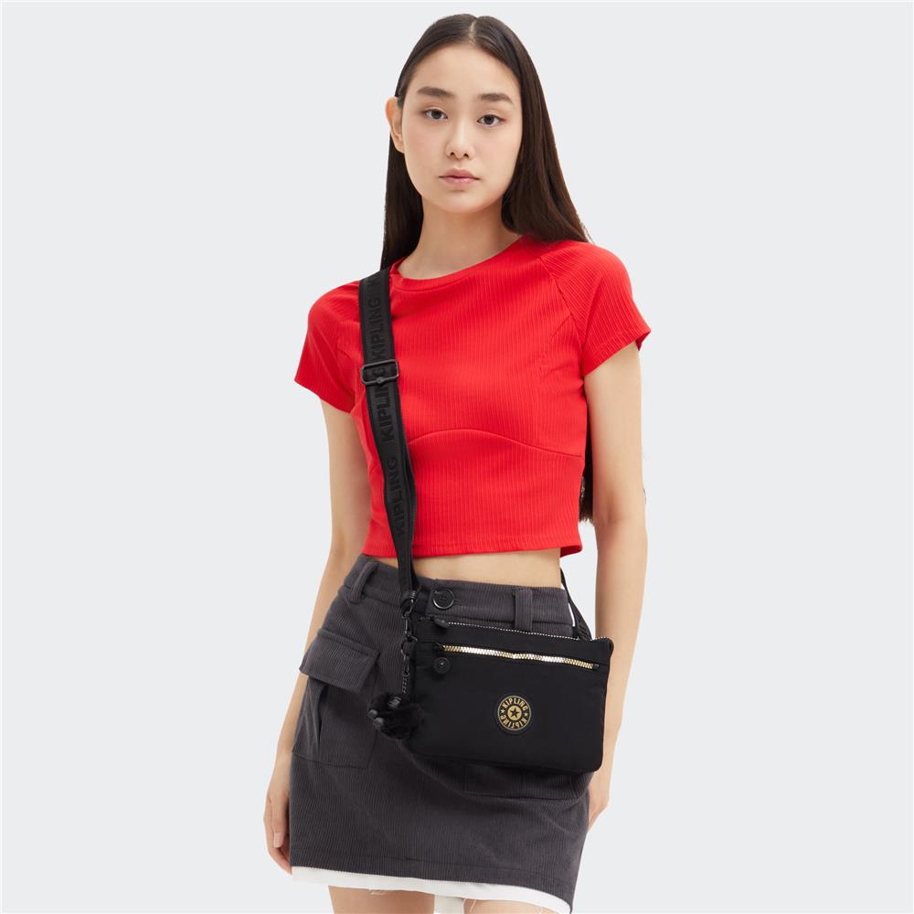 Kipling RIRI ZIP, Kleine Umhängetasche, Glorious Gold (schwarz), Schultertasche, Crossbody