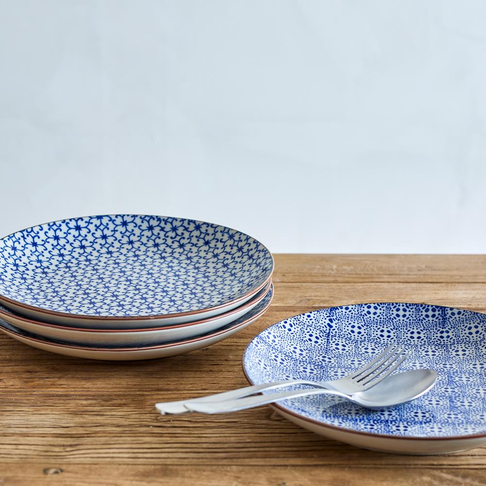 Bloomingville Karine Teller 4er Set 25 cm Steingut blau floral
