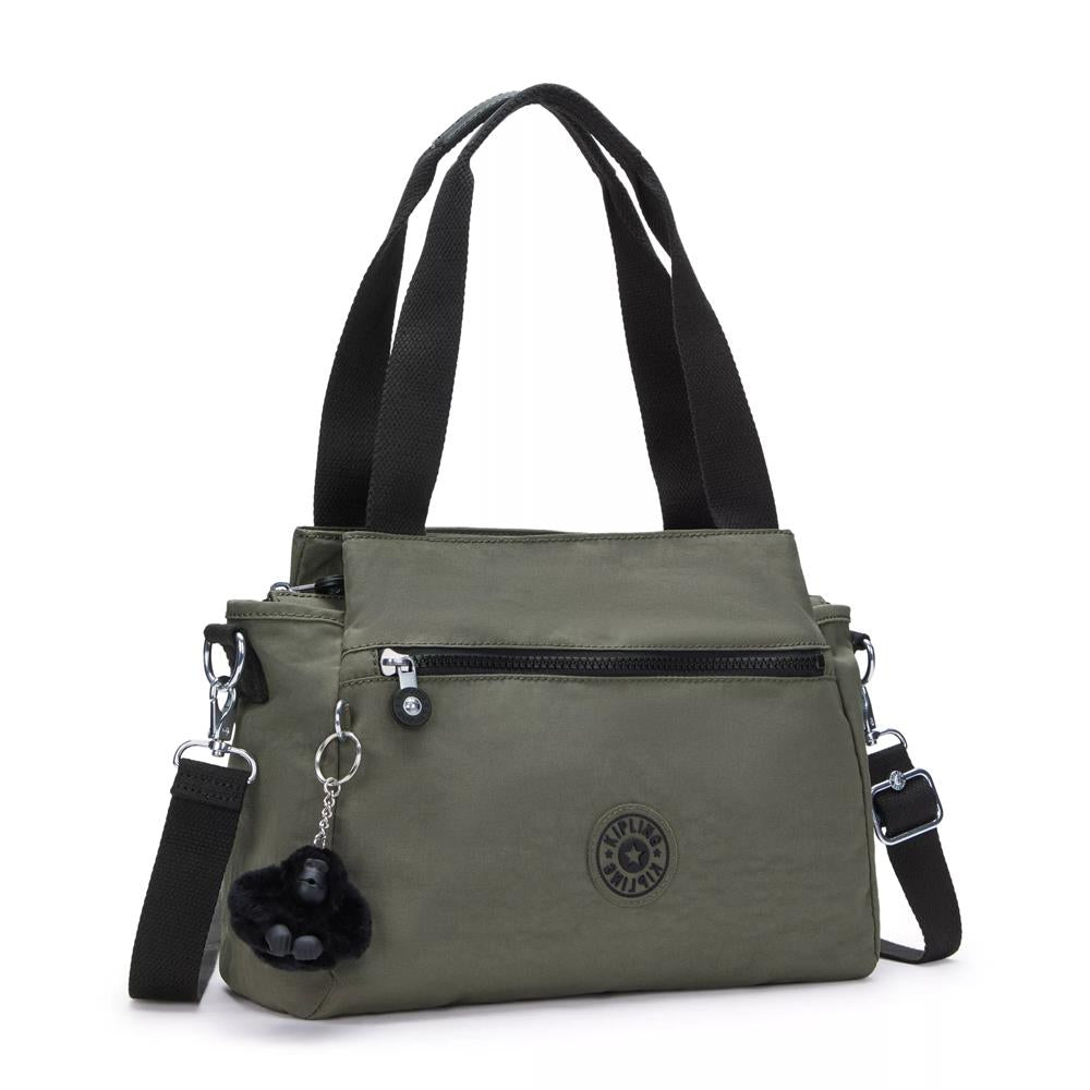 Kipling ELYSIA, mittelgroße Schultertasche, Green Moss (grün), Umhängetasche mit vielen Fächern