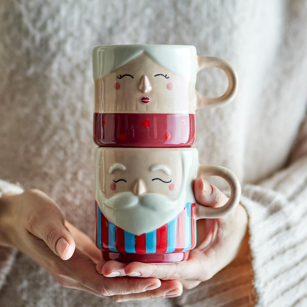 Bloomingville Granny Tasse Rot Steingut 2er Set 280 ml Oma Opa Weihnachtstassen