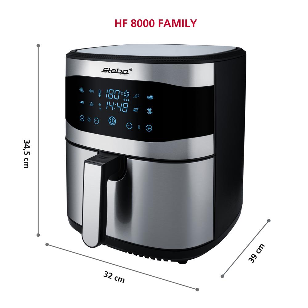 Steba Heißluftfritteuse HF 8000 FAMILY 8 Liter Edelstahl mit 8 Programmen 1800 Watt