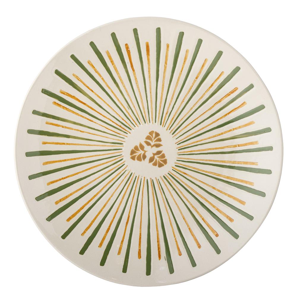Bloomingville Heikki Servierplatte – grüne Steingutplatte, handbemalt, 35 cm
