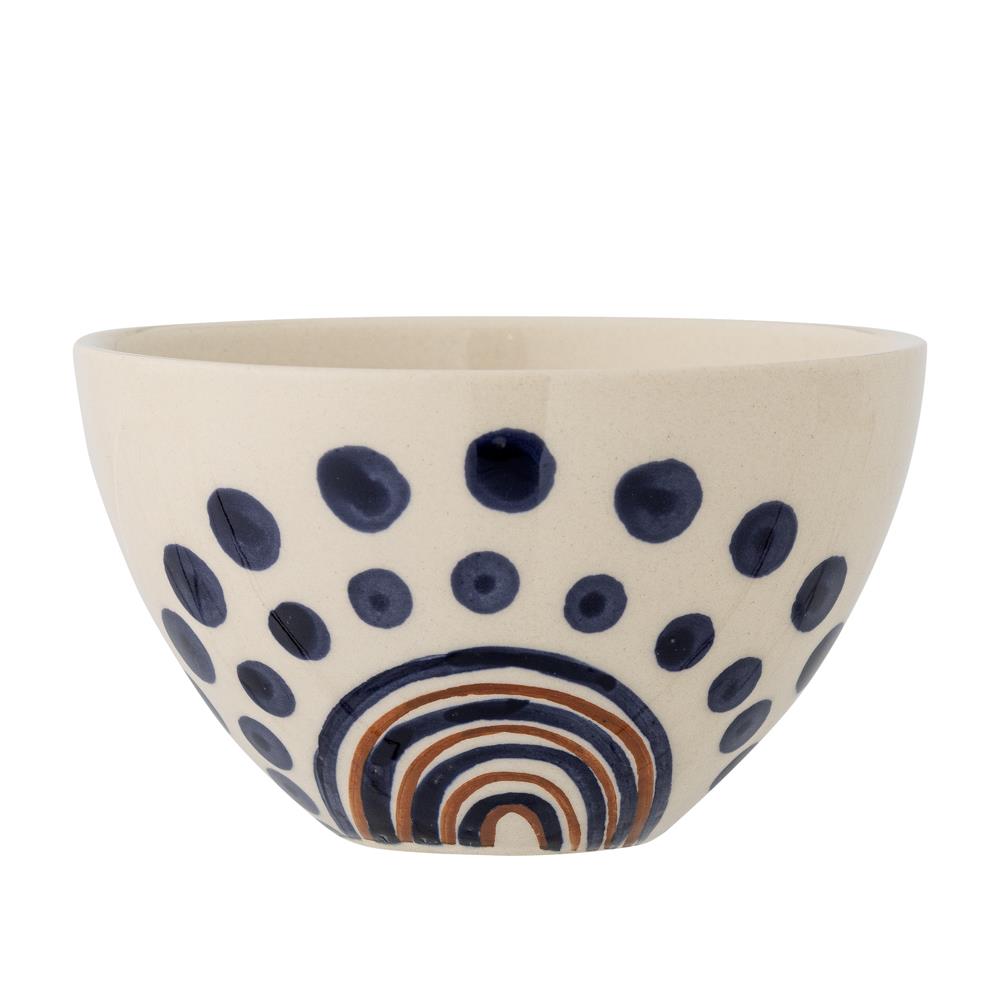 Bloomingville Shama Schale D12 cm aus Steingut in Blau/Braun – handbemalte Schale für Küche und Tischdeko