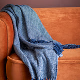 Bloomingville Herringbone Decke Blau Baumwolle Wohndecke 160x130cm