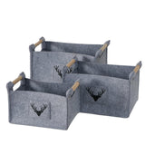 BOLTZE Korb Karly – 3er Set mit Hirschgeweihmotiv, Holz & Textil, Landhausstil