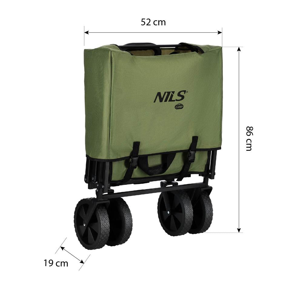 NILS CAMP Bollerwagen faltbar 150L in Grün - Campingwagen für Strand & Garten