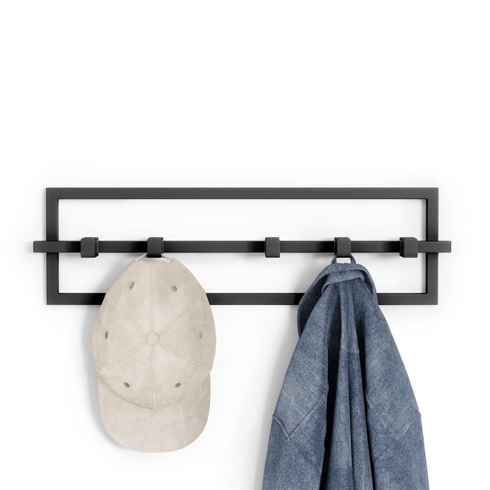 Umbra Cubiko Wandgarderobe mit 5 Garderobenhaken, Garderobenleiste mit beweglichen Haken, in Schwarz