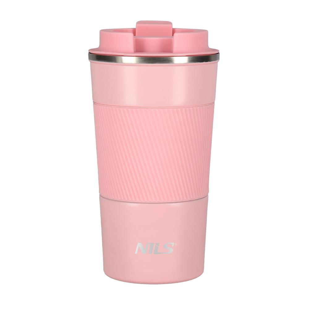 NILS Thermobecher 510 ml Edelstahl rosa rutschfest Coffee-to-go-Becher für Camping Reisen Alltag