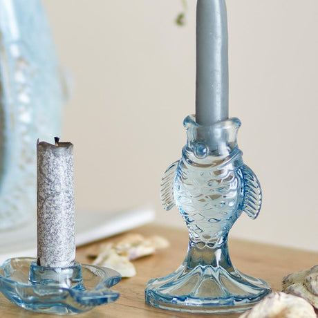 Bloomingville Linley Kerzenhalter blau aus Glas – Fisch Kerzenhalter Set für Tisch & Fensterbank