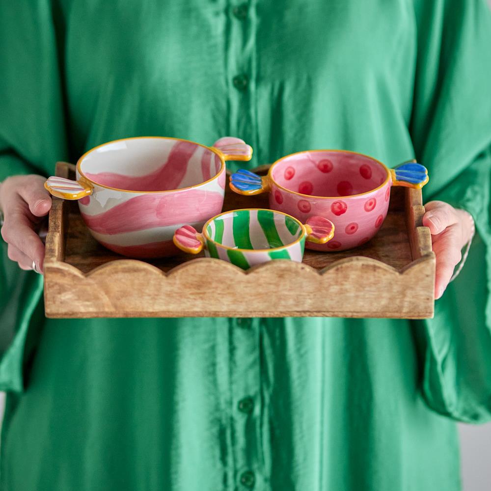 Bloomingville Caramella Weihnachtsschale 3er Set Bunt Steingut mit Bonbon-Motiv
