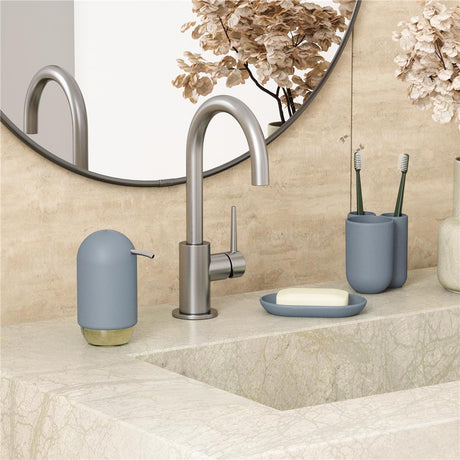 Umbra Touch Seifenschale, ovale Seifenablage mit Soft Touch Finish, in Schieferblau