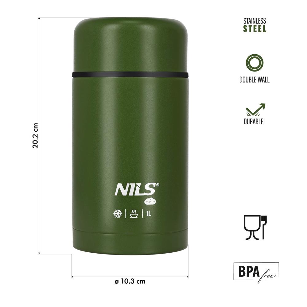 NILS CAMP Thermobehälter 1L Edelstahl grün Lunchbox für Essen warm kalt
