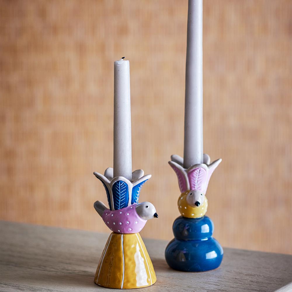 Bloomingville Swift Kerzenhalter 2er Set bunt - Kerzenständer aus Steingut für Tisch & Deko