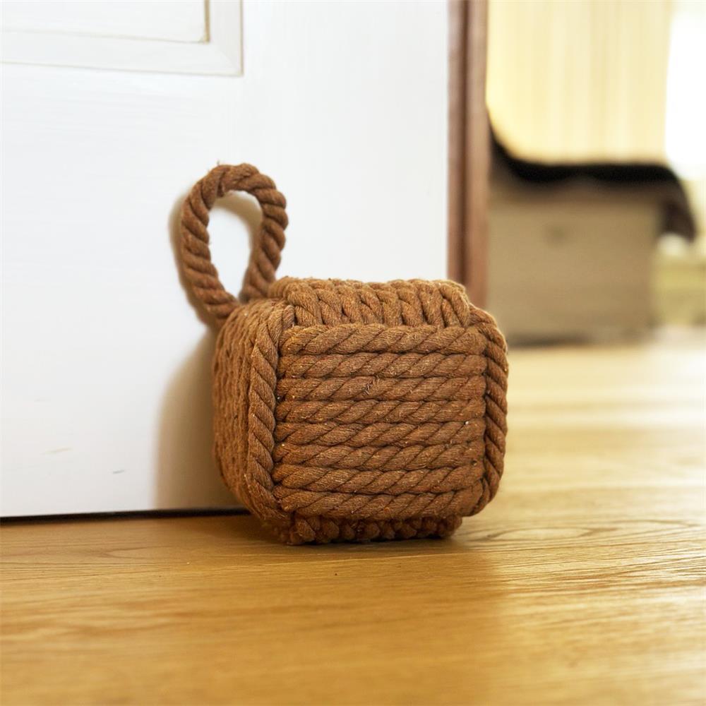 BOLTZE Türstopper quadratisch Strick Beige/Braun (2 Stück) – als Buchstütze, Fensterstopper & Türhalter