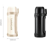 LocknLock Thermoskanne 1,8 L Creme, Becher, Edelstahl, Tragegurt, Auslaufsicher