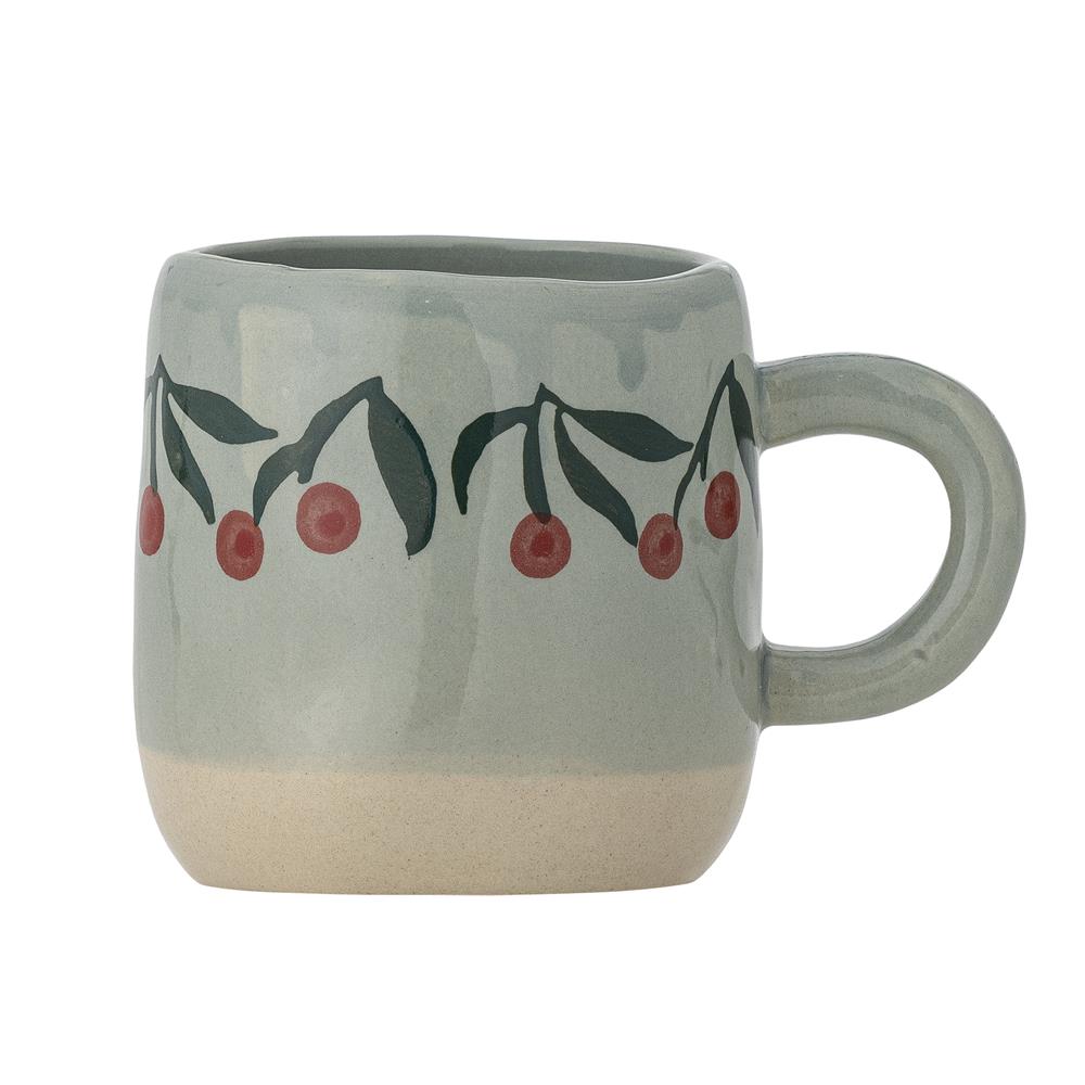 Bloomingville MINI Millie Tasse, Blau mit Kirschen, Steingut, Kindertasse, dänisches Design
