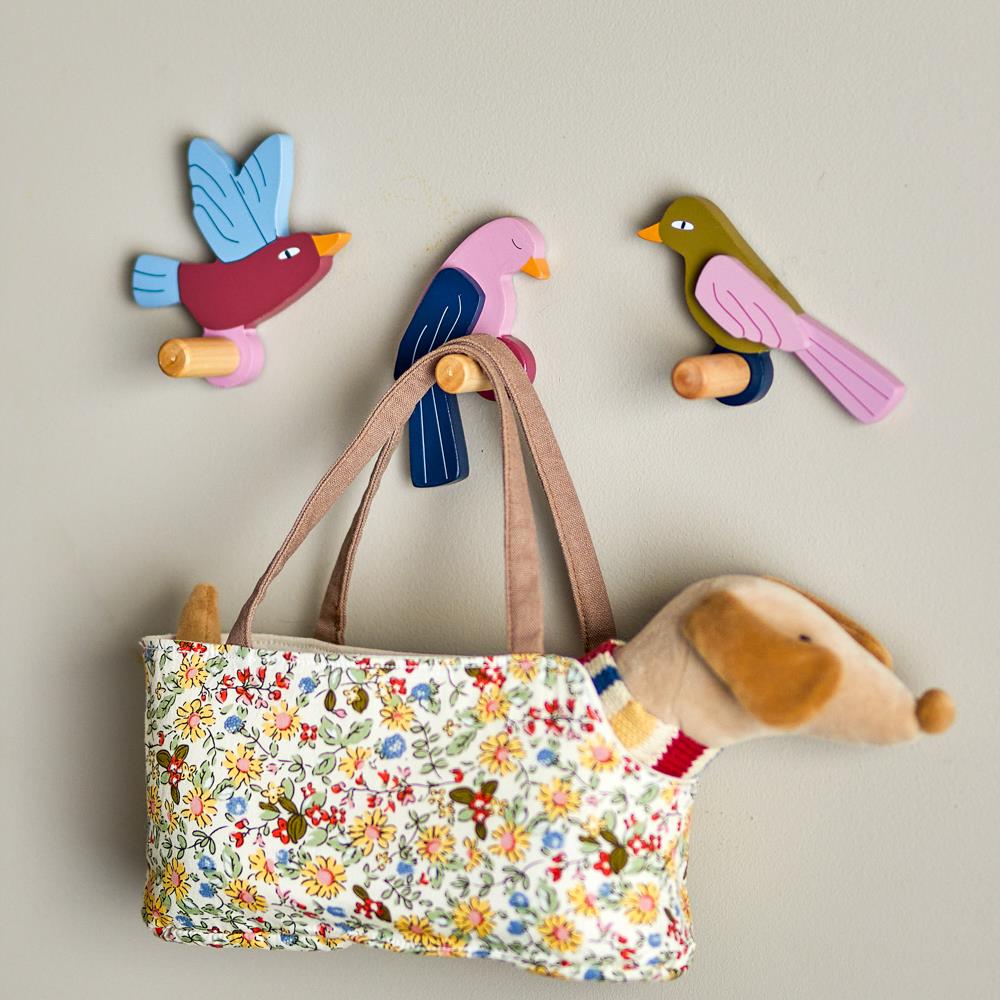 Bloomingville MINI Lewi Haken 3er Set bunt - Wandhaken Kinderzimmer Vögel Garderobe Deko