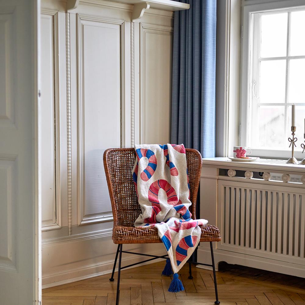 Bloomingville Candice Decke bunt aus recycelter Baumwolle Wohndecke mit Quasten 160x130 cm
