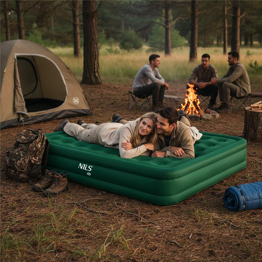 NILS CAMP Campingmatratze Doppelbett grün 200x145x35 cm mit elektrischer Pumpe Gästebett