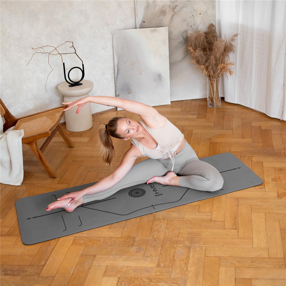 Yogamatte 183 x 61 x 0,8 cm Fitnessmatte Grau Gymnastikmatte rutschfest | HMS YM10