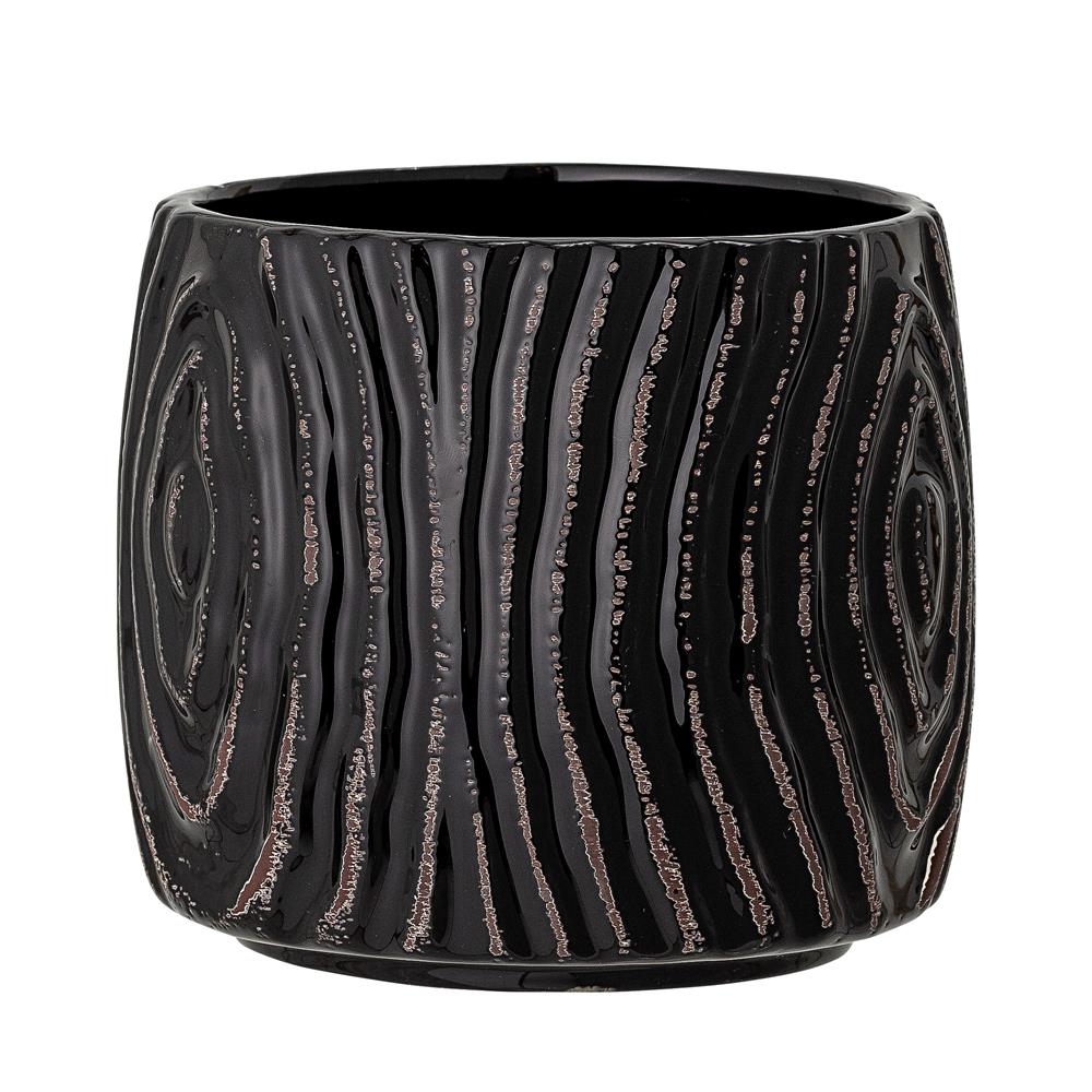 Bloomingville Hena Blumentopf 13,5 x 12cm Schwarz Steingut Übertopf Dekotopf dänisches Design