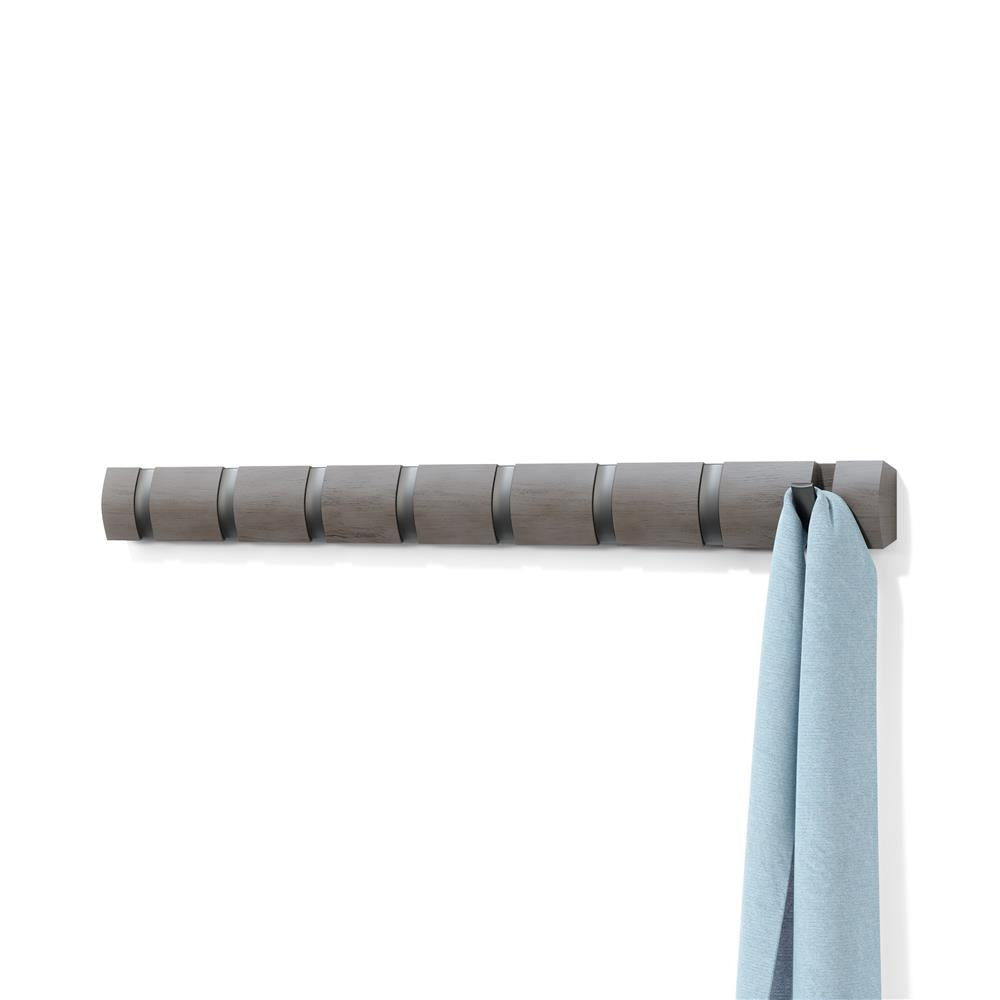 Umbra Flip Wandgarderobe, Garderobenleiste in Grau, mit 8 beweglichen Haken in Zinnfarben