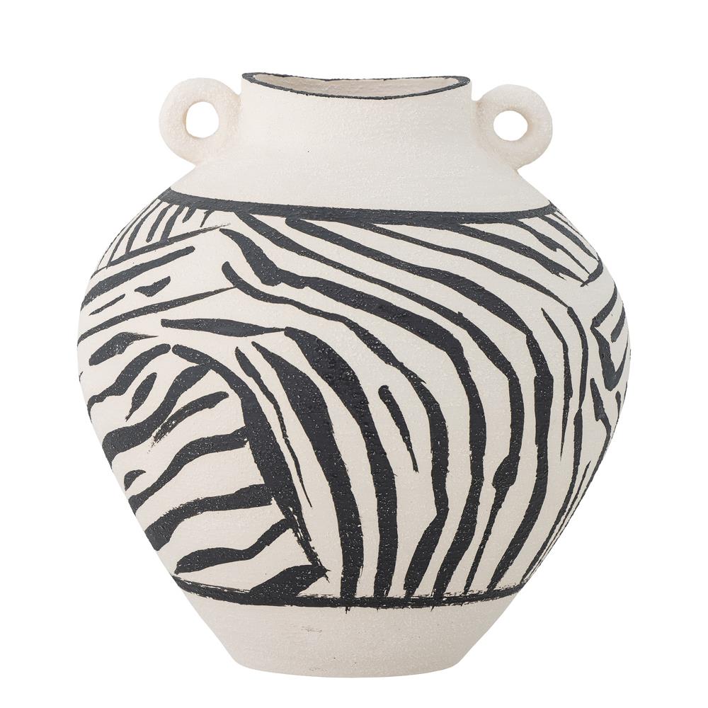 Bloomingville Togo Vase aus Steingut in Schwarz – handbemalte Deko Vase fürs Wohnzimmer