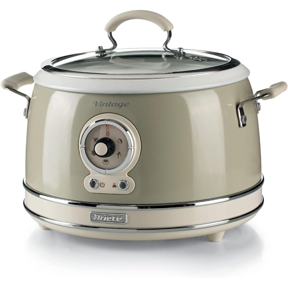 Ariete Vintage Reiskocher, Beige, 3,5L, Slow Cooker, Dampfgarer, 5 Programme, Keramikschüssel