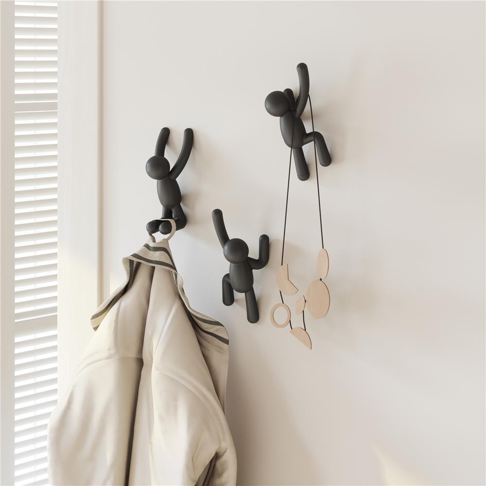 Umbra Buddy Haken 3er Set, Dekorative Wandhaken, Garderobenhaken in Schwarz