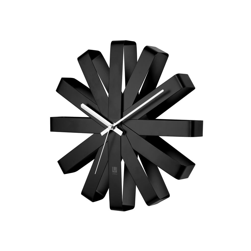 Umbra Ribbon Wanduhr Schwarz Moderne Quarz Wanduhr aus gebogenem Metall