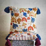 Bloomingville Anniversary Kissen bunt - Baumwollkissen mit Quasten & Vogelmotiv für Sofa & Deko