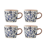 Bloomingville Figuria Tasse 4er Set blau - Steingut Tassen mit Blumenmuster für Küche & Tischdeko