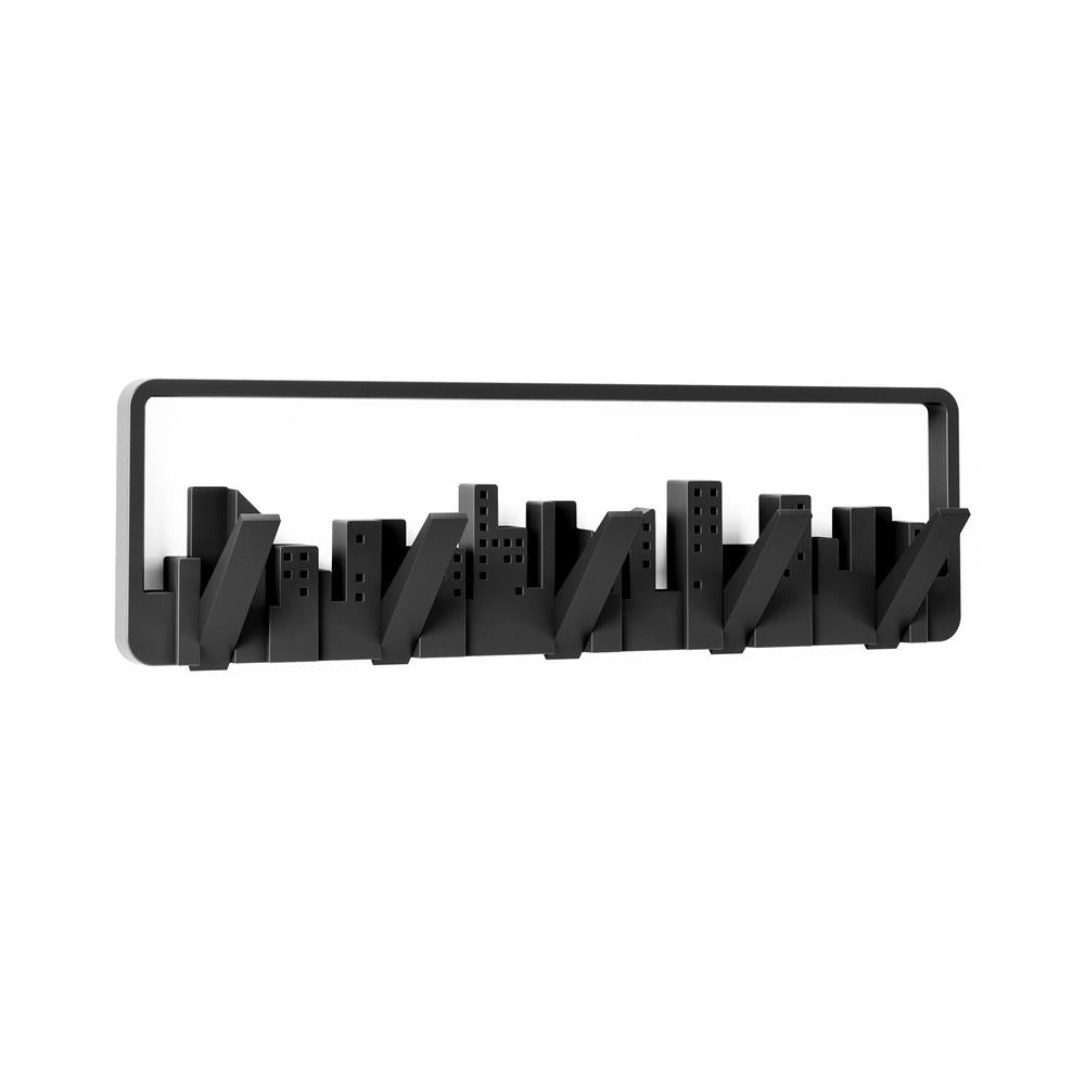 Umbra Skyline Garderobenhaken Schwarz Moderne und Platzsparende Garderobenleiste mit 5 Beweglichen Haken für Jacken Mäntel Schals Handtaschen