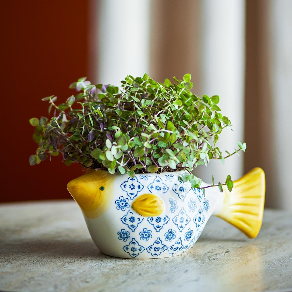 Bloomingville Wrenna Blumentopf Steingut bunt Fisch Design