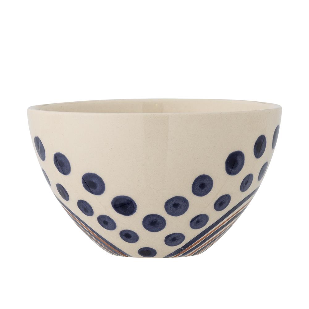 Bloomingville Shama Schale D12 cm aus Steingut in Blau/Braun – handbemalte Schale für Küche und Tischdeko