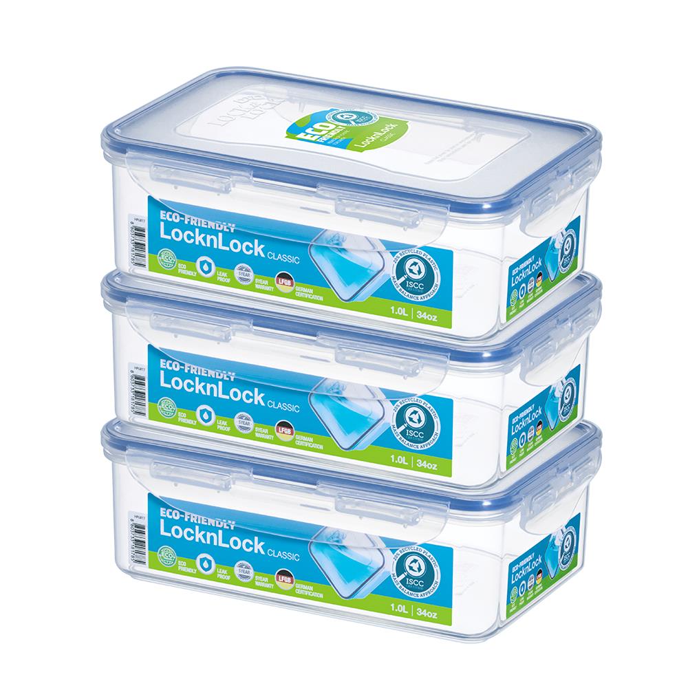 LocknLock Classic Frischhaltedosen 1 L, 3er Set - Vorratsdose stapelbar auslaufsicher