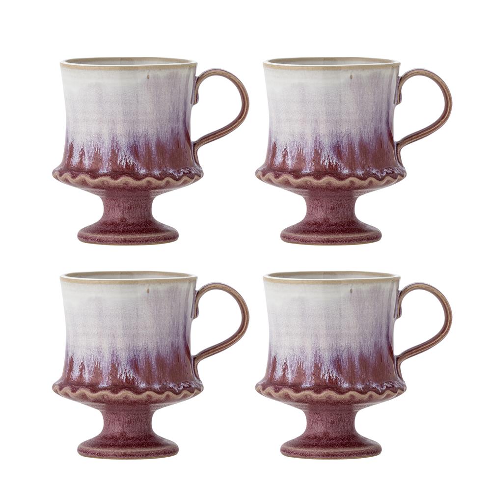 Bloomingville Odile Tasse 4er Set 250 ml D9 cm rosa - Steingut Tassen mit Fuß für Küche & Kaffee