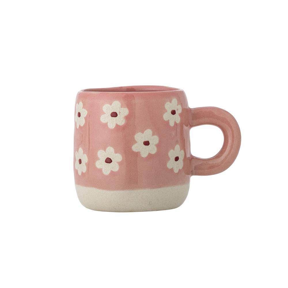 Bloomingville MINI Millie Tasse 110 ml rosa - Steingut Tasse mit Blumenmotiv für Kinder & Küche