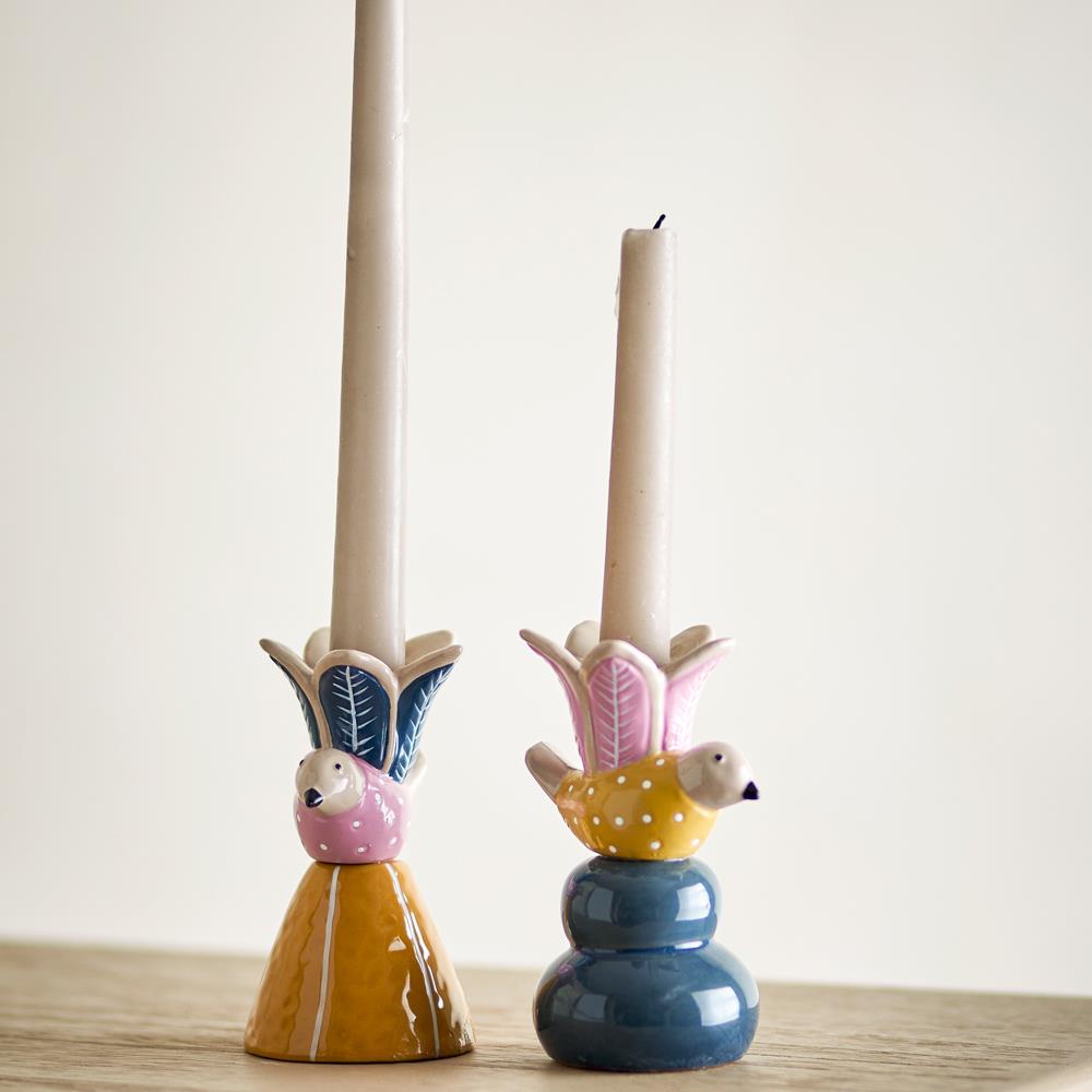 Bloomingville Swift Kerzenhalter 2er Set bunt - Kerzenständer aus Steingut für Tisch & Deko