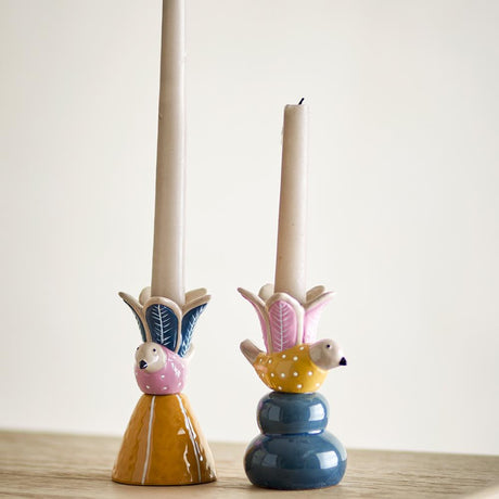Bloomingville Swift Kerzenhalter 2er Set bunt - Kerzenständer aus Steingut für Tisch & Deko