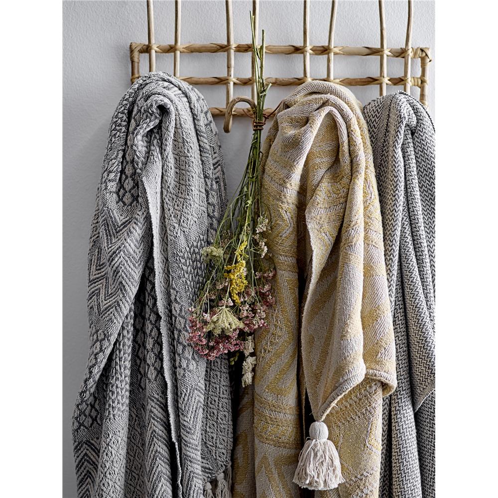 Bloomingville Decke Sefanit 160x130cm Grau Weiß Baumwolle Fransen Tagesdecke Überwurf