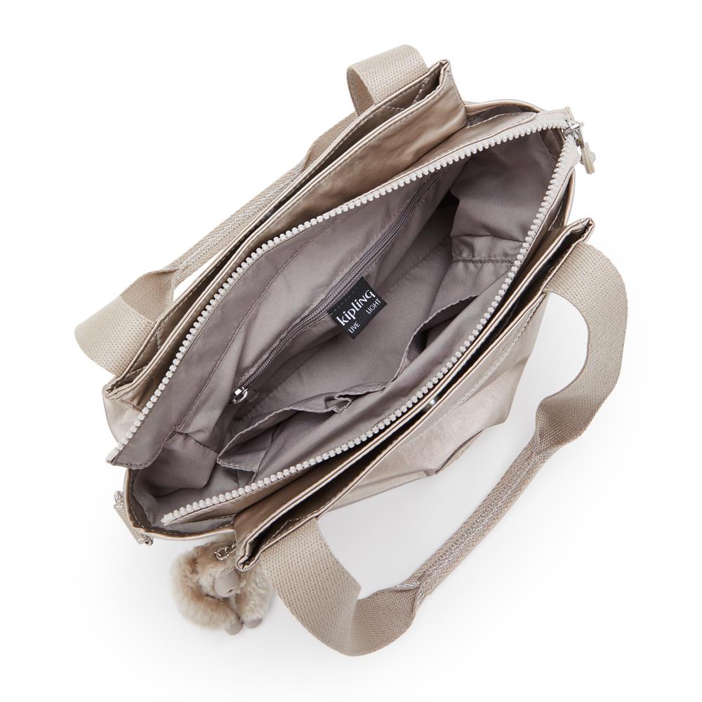 Kipling ELYSIA, mittelgroße Schultertasche, Metallic Glow (beige), Umhängetasche mit vielen Fächern