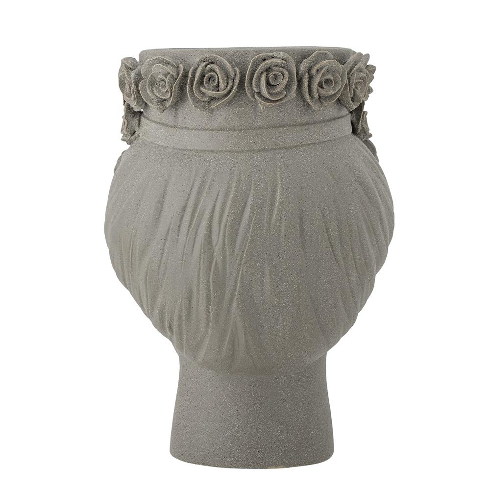 Bloomingville Akira Vase aus Steingut in Grau, Blumenvase in Form eines Gesicht