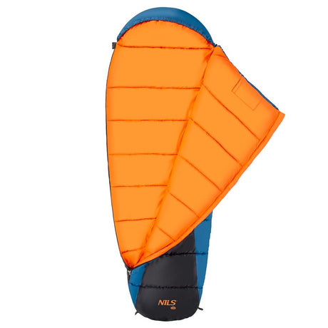 NILS CAMP Schlafsack Schwarz-Blau-Orange - Mumienschlafsack für Camping, Trekking & Outdoor
