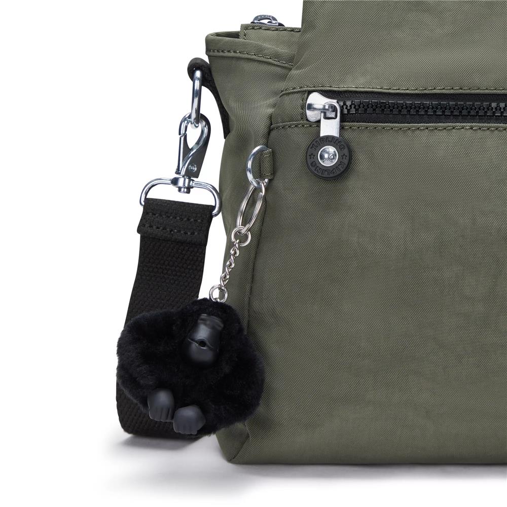 Kipling ELYSIA, mittelgroße Schultertasche, Green Moss (grün), Umhängetasche mit vielen Fächern